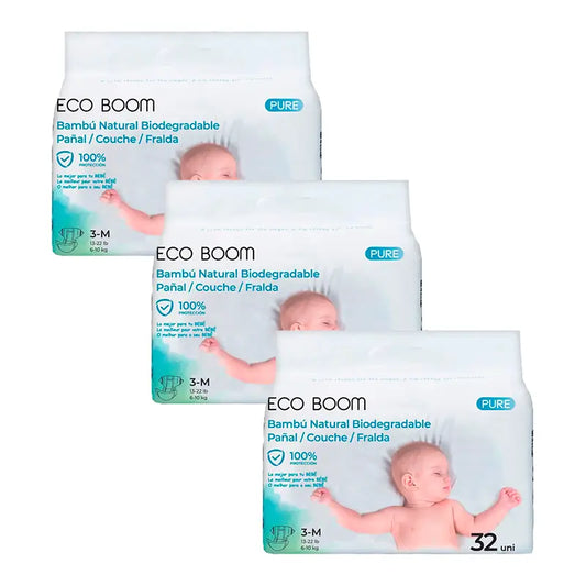 Eco Boom Pack 3X Pure M 3 Couche en Bambou 3, 96 pièces