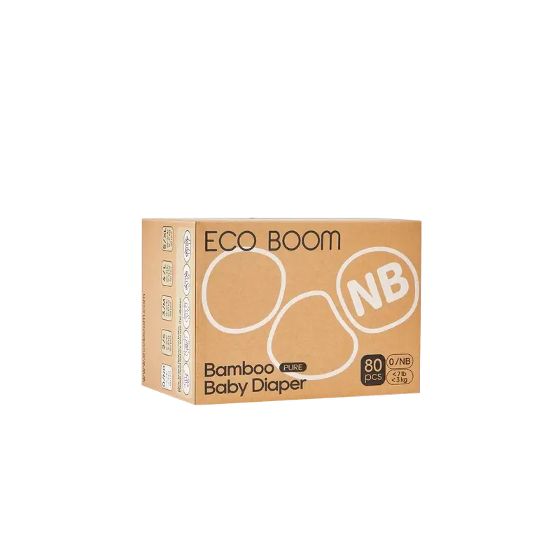 Couches ECO BOOM PURE 100% naturelles en bambou - Taille 0/NB (1-3 kg) - 80 pcs.