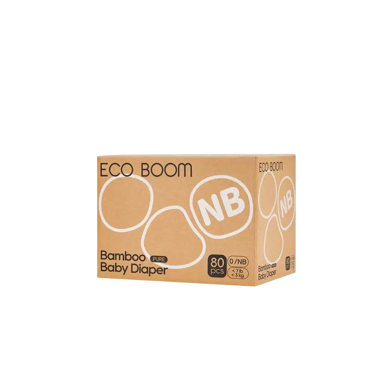 Couches ECO BOOM PURE 100% naturelles en bambou - Taille 0/NB (1-3 kg) - 80 pcs.