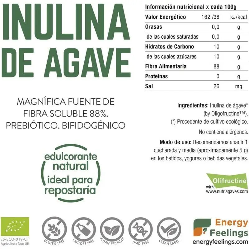Energy Feelings Inuline d'agave en poudre 1Kg. Eco Vegan