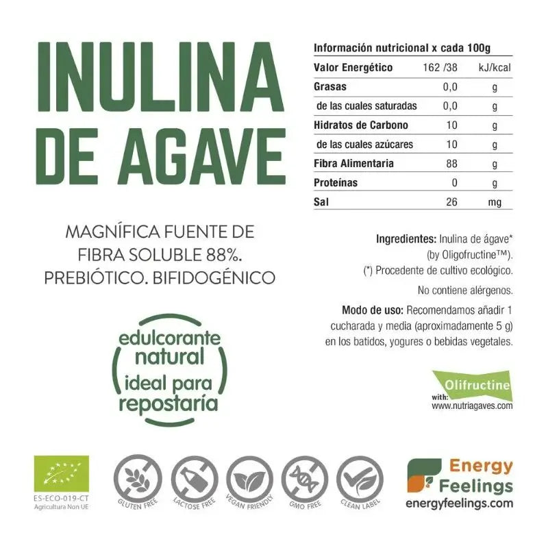 Energy Feelings Inuline d'Agave en Poudre 200Gr Eco Vegan
