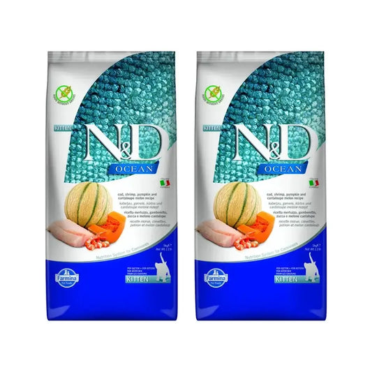 Farmina N&D Cat Kitten Ocean Codfish Pumpkin 5Kg, nourriture pour chatons, paquet de 2