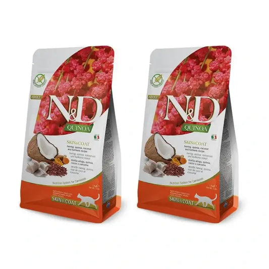 Farmina N&D Cat Quinoa Skin Coat Herring 5Kg, nourriture pour chat, paquet de 2