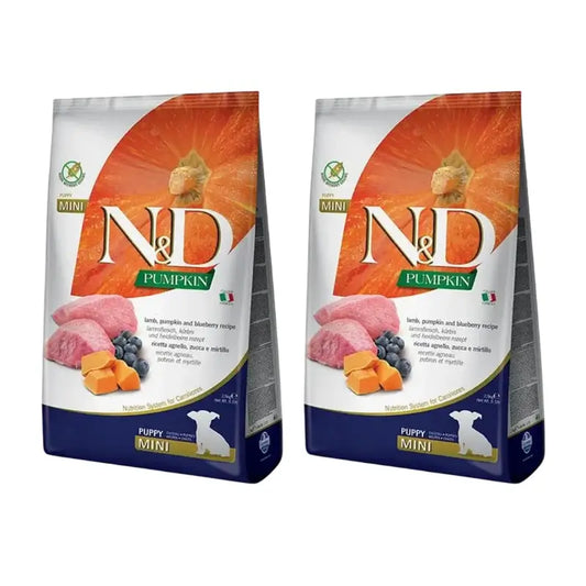 Farmina N&D Dog Puppy Pumpkin Mini Lamb 7Kg, croquettes pour chiots, paquet de 2