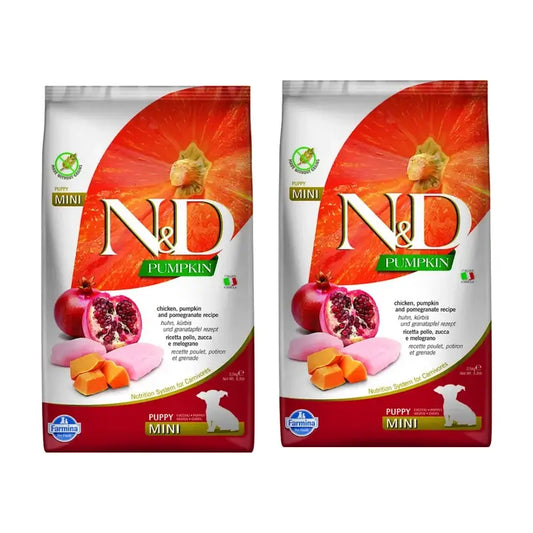 Farmina N&D Dog Puppy Pumpkin Mini Chicken 2,5Kg, Croquettes pour chiots, paquet de 2