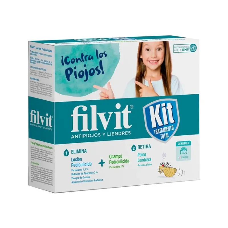 Filvit Kit de traitement total anti-poux et lentes Lotion 100 ml + Shampooing 100 ml