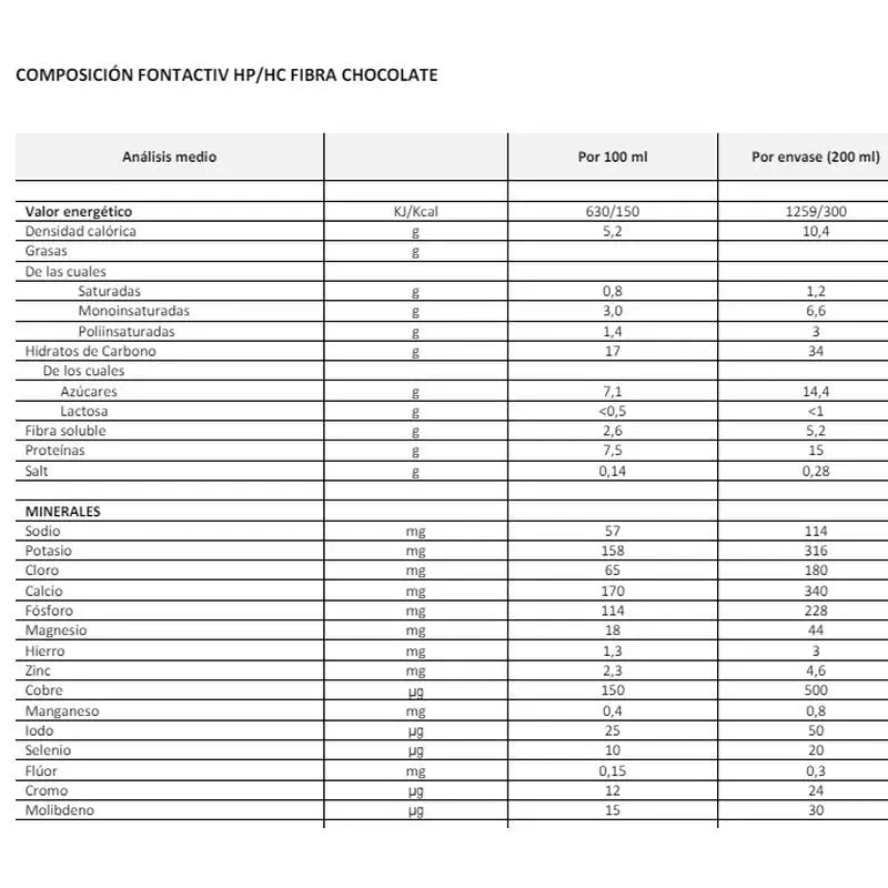 Fontactiv hp/hc Fibre Goût Chocolat 200ml x 24 Bouteilles