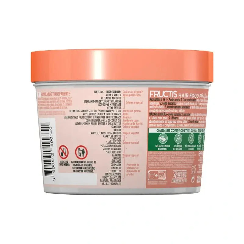 GarnierFructis Hair Food Pineapple 3 In 1 Anti-Breakage Mask 400 Ml Pour cheveux longs et cassants