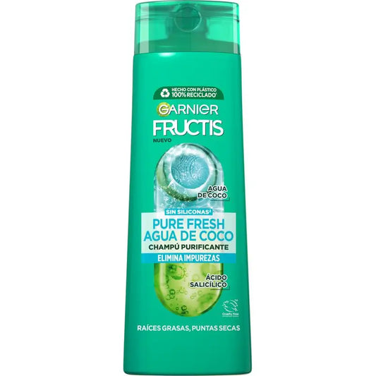 Garnier Fructis Shampooing Pure Fresh à l'eau de coco pour les racines normales et grasses et les pointes sèches 300 ml