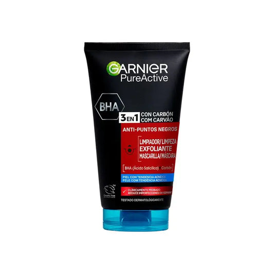 Garnier Pure Active 3 In 1 Gel Avec Charbon Anti-Points Noirs - 150 Ml