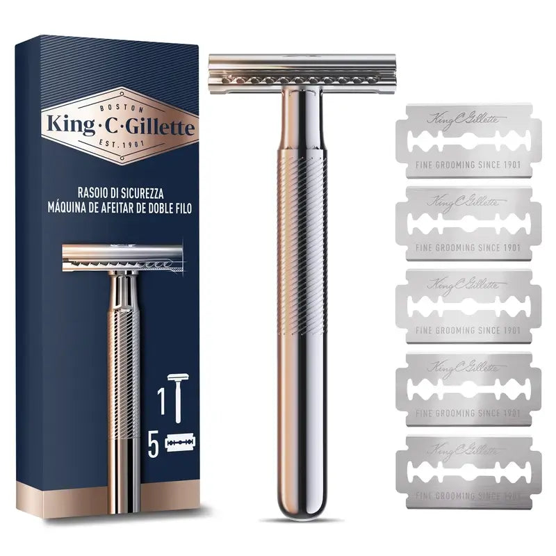 Gillette King C. Rasoir à barbe à double tranchant + 5 lames