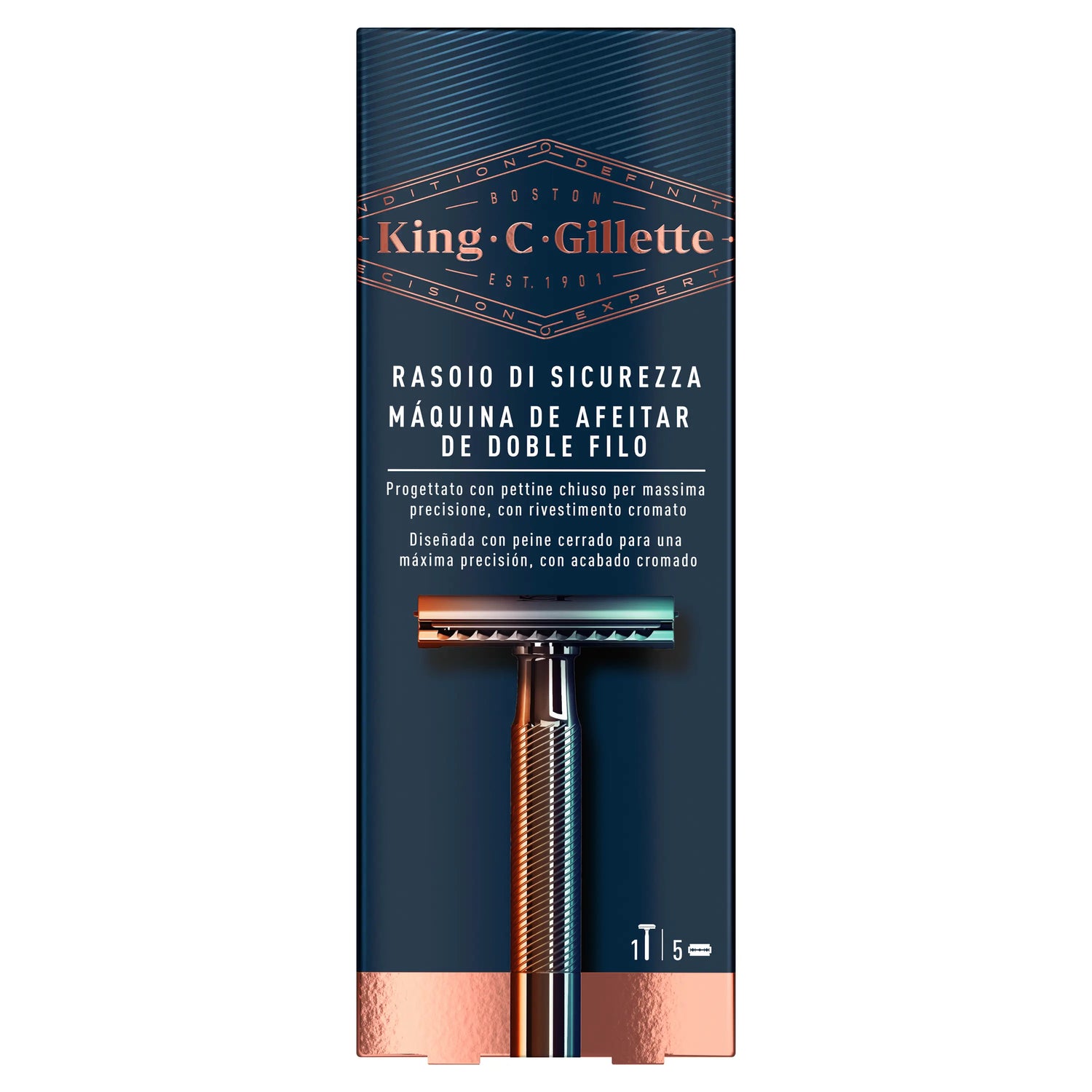 Gillette King C. Rasoir à barbe à double tranchant + 5 lames