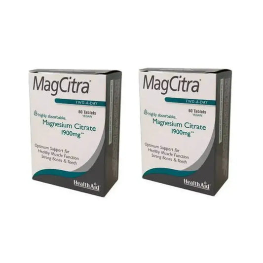 Healthaid Magcitra Citrate de magnésium 1900 mg, 2 x 60 comprimés