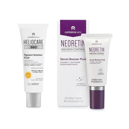 Heliocare Pack 360º Solution Pigmentaire Fluide SPF50+, 50 ml + Neoretin Discrom Control Sérum Booster Fluide, 30 ml, 80 ml