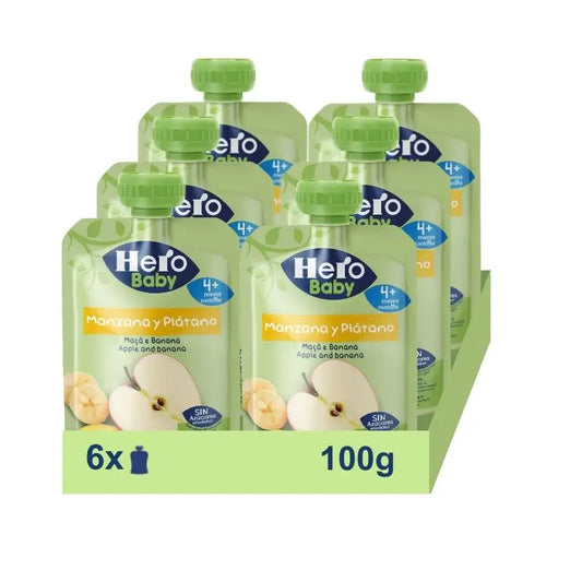 Hero Baby Pack Sachet Pomme & Banane, 6 X 100 grammes
