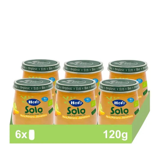 Hero Baby Pack Eco Poire, Banane et Carotte Solo Jar, 6 X 120 grammes