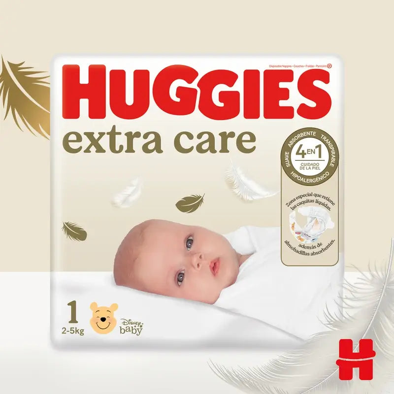 Huggies Extra Care Taille 1 (3-5 Kg) Couche bébé Disney, 28 pièces