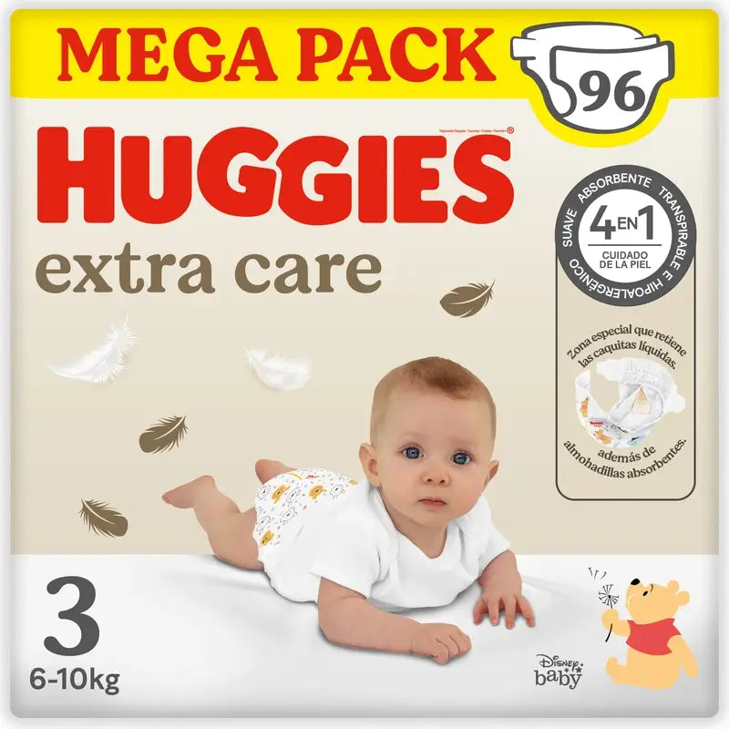 Huggies Extra Care Taille 3 (6-10 Kg) Disney Baby Nappy , 96 pièces