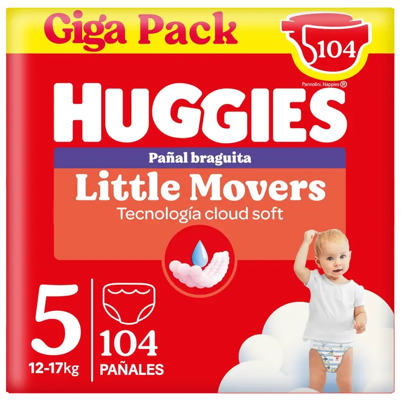 Huggies Little Movers Taille 5 (12-17 Kg) Disney Baby Diaper Brief, 104 pièces