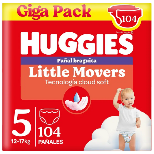 Huggies Little Movers Taille 5 (12-17 Kg) Disney Baby Diaper Brief, 104 pièces