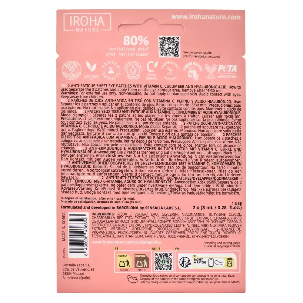 Iroha Nature Patchs anti-fatigue pour les yeux - Vitamine C , 16 (2x8) ml