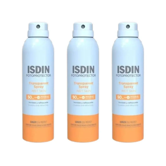 Isdin Transparent Spray Transparent Peau Humide Spf50, 3X250 Ml