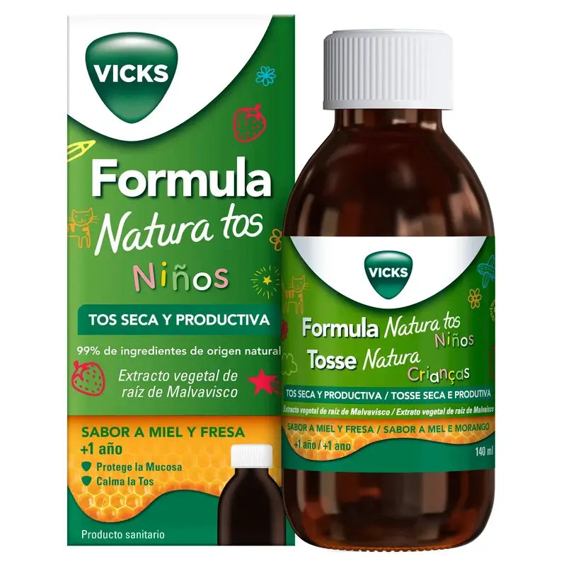 Vicks Formula Natura sirop contre la toux pour enfants miel fraise, 140 ml