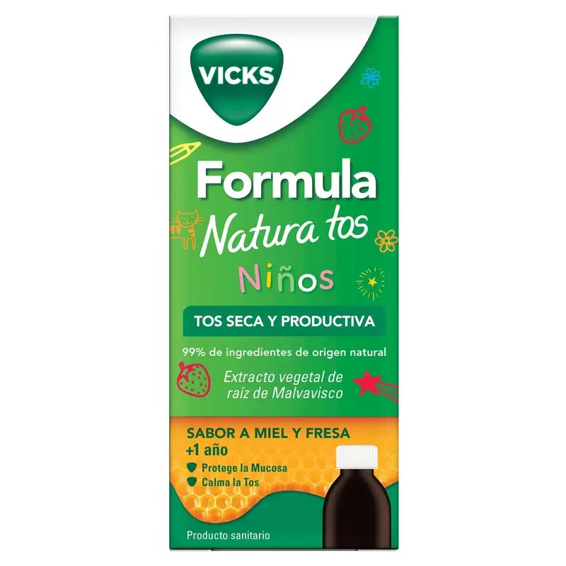 Vicks Formula Natura sirop contre la toux pour enfants miel fraise, 140 ml