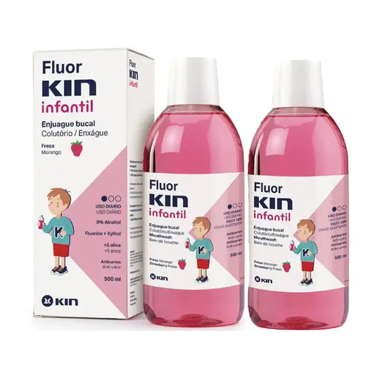Kin Duplo Fluorkin Infantil Rinçage à la fraise, 2 x 500 Ml
