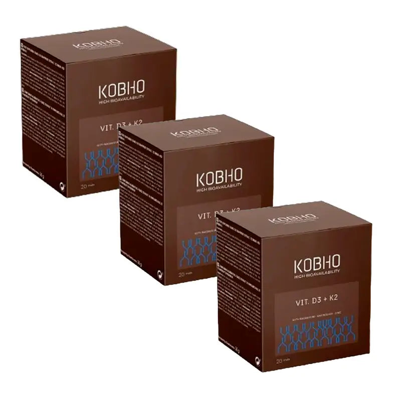Kobho Labs Triplo Vitamine D3 + K2 Supplément, 3 x 20 flacons