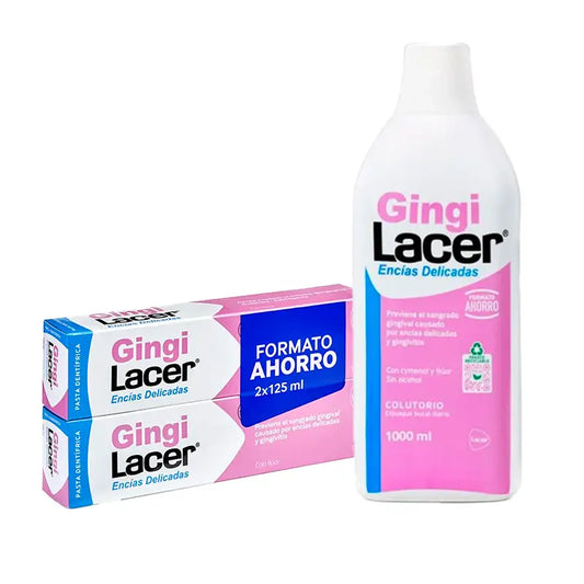 Lacer Pack Gingilacer Dentifrice Duplo, 125 Ml + Gingilacer Bain de bouche 1000 Ml