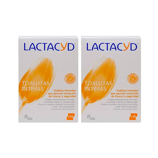 Lingettes hygiéniques intimes individuelles Lactacyd Duplo, 2 paquets de 10 unités