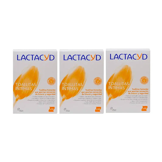 Lingettes hygiéniques intimes individuelles Lactacyd Triplo, 3 paquets de 10 unités