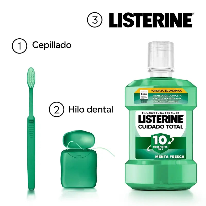 Rince-bouche Listerine pour la protection des dents et des gencives, menthe fraîche, paquet de 2X1L