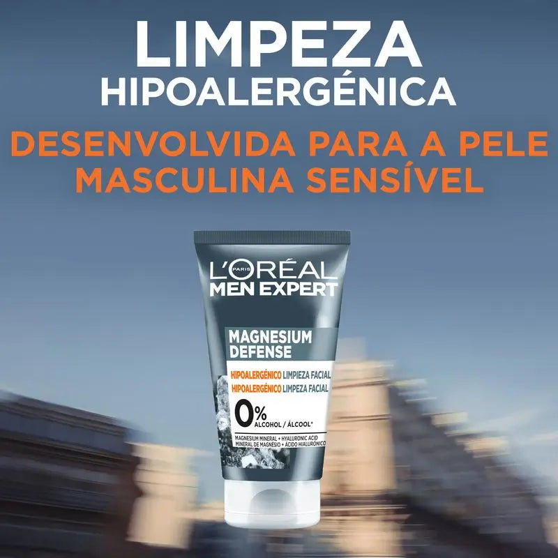 L'Oréal Paris Men Expert Nettoyant Visage Défense Magnésium : Hypoallergénique, Minéral Magnésium & Acide Hyaluronique