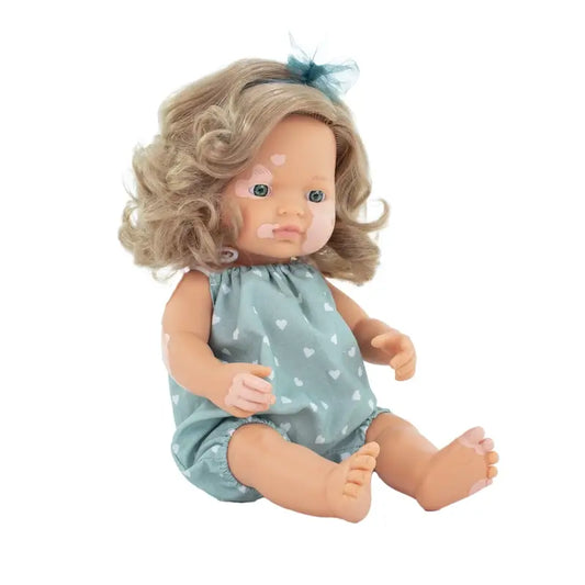 Poupée Miniland blonde foncée avec vitiligo 38 cm Mes amis et moi