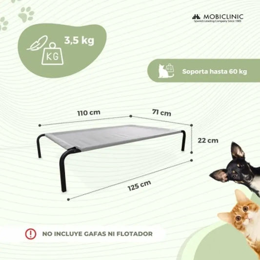 Mobiclinic Lit surélevé isolé pour animaux 122 X 71 X 21 cm Gris Cleo