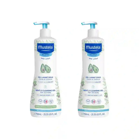 Mustela Gel de Bain Doux à l'Avocat Bio, 2X750 Ml