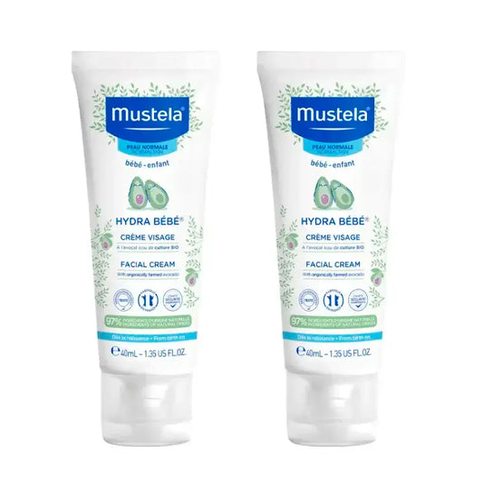 Mustela Hydra Baby Crème Visage à l'Avocat Bio, Pack 2 x 40 ml