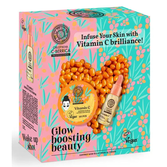 Natura Siberica Gift Set Oblepikha Cberrica Glow Boosting Beauty Eye Contour Patches, 60 pcs + Energising Serum, 30 Ml