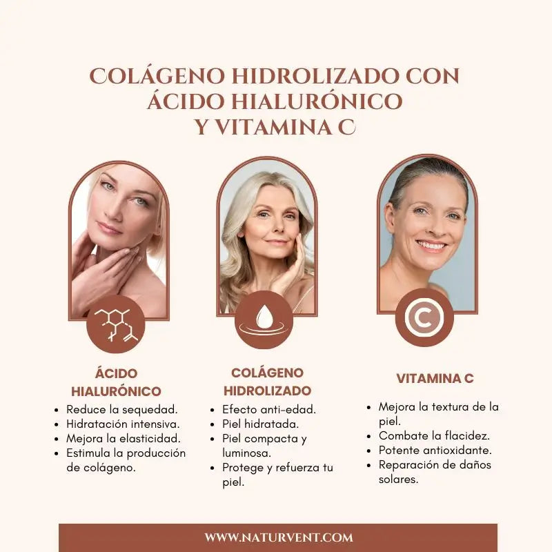 Naturvent Face Care Collagène hydrolysé avec acide hyaluronique et vitamine C, 60 gélules