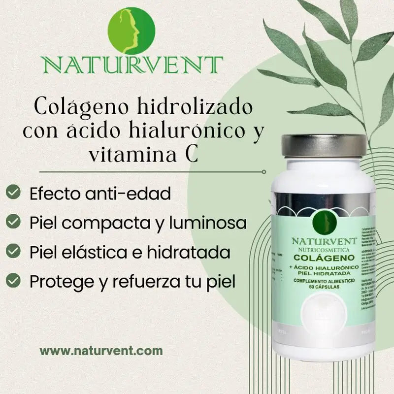 Naturvent Face Care Collagène hydrolysé avec acide hyaluronique et vitamine C, 60 gélules