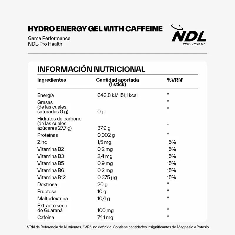 NDL Pro-Health Caffeinated Energy Gel Cola Flavour, Pack 12x60 grammes