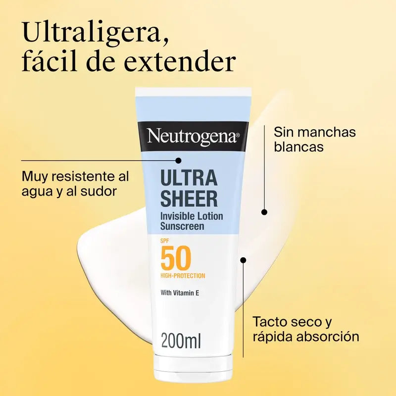 Neutrogena Ultra Sheer Moisturising Invisible Lotion Spf50, 200 ml