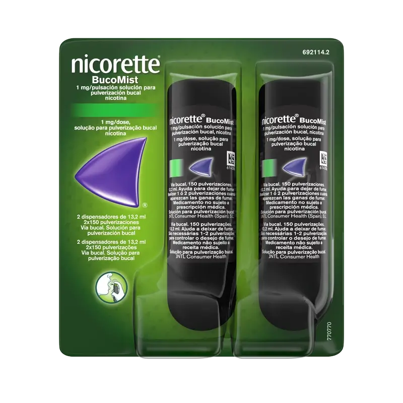 Nicorette® BucoMist 1 mg/pulsation solution pour pulvérisation buccale. Paquet de 2