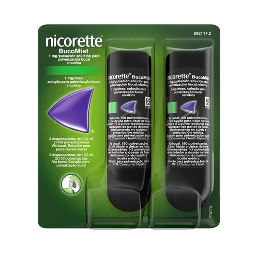 Nicorette® BucoMist 1 mg/pulsation solution pour pulvérisation buccale. Paquet de 2