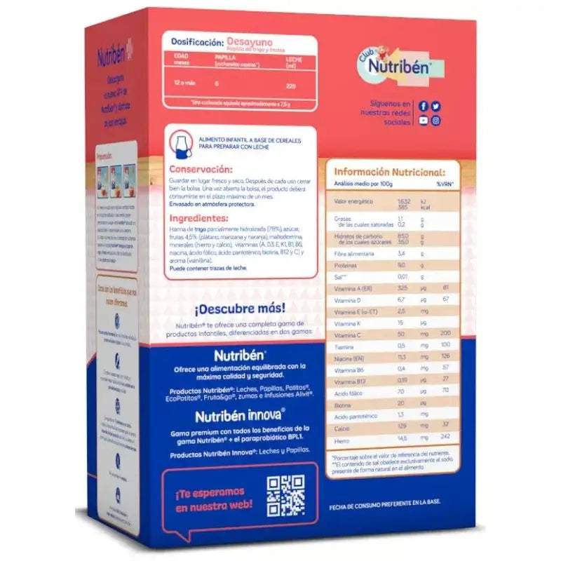 Nutribén Papilla Breakfast Flakes Blé et Fruits, 750 g