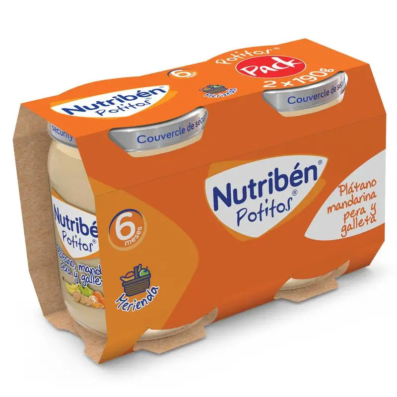 Aliments pour bébés Nutriben Banane, mandarine, poire et biscuit, 2 x 190 g