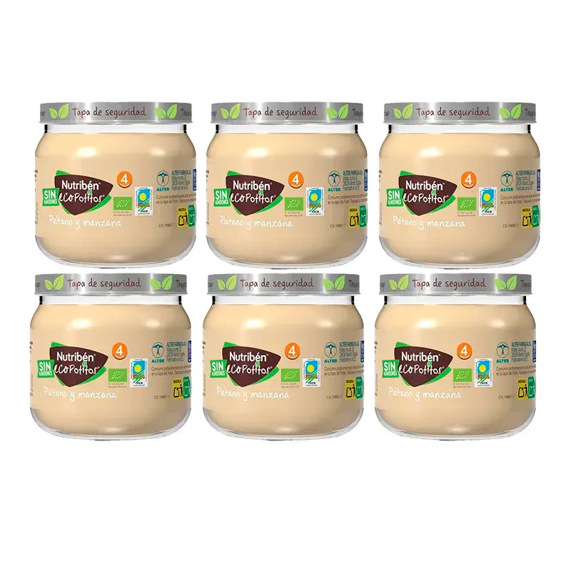 Aliments pour bébés Nutriben à la banane et à la pomme, 6 x 120 grammes