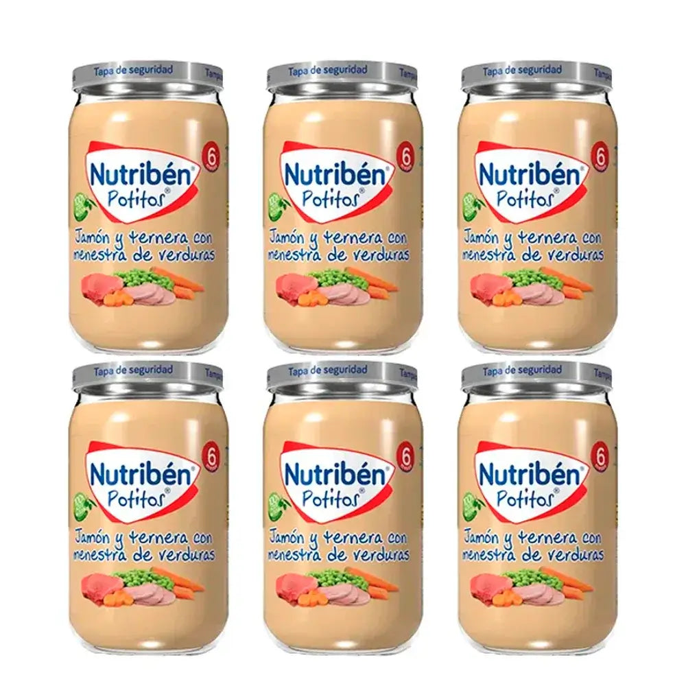 Nutriben Potito Jambon & Boeuf avec ragoût de légumes, 6 x 235 grammes